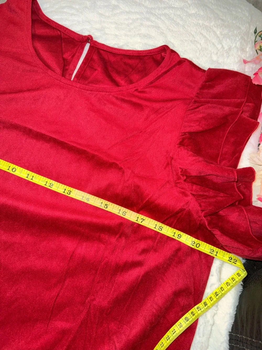 3 x 20$ NWOT Red Ruffle Sleeve Women’s Top Size L - Picture 3 of 6